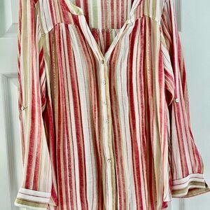 Zac & Rachel Women’s Striped Red and Cream Blouse 1X